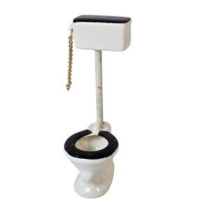 Vintage Miniature Dollhouse Toilet With Chain Pull Porcelain Victorian Painted